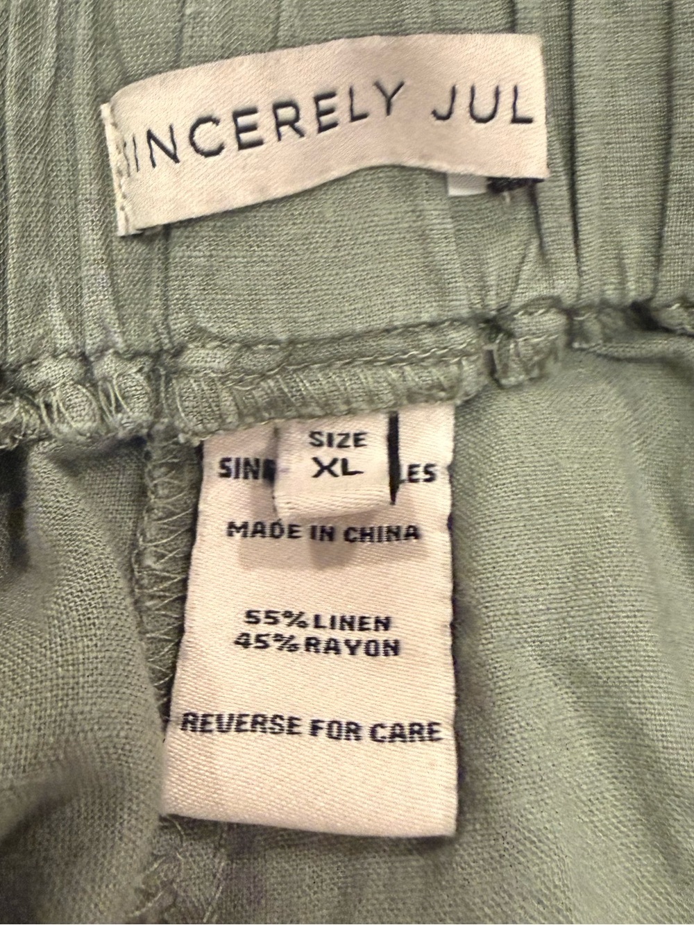 Sincerely Jules Olive Green Linen Blend Wide Leg Pants - Size XL - Picture 3 of 4